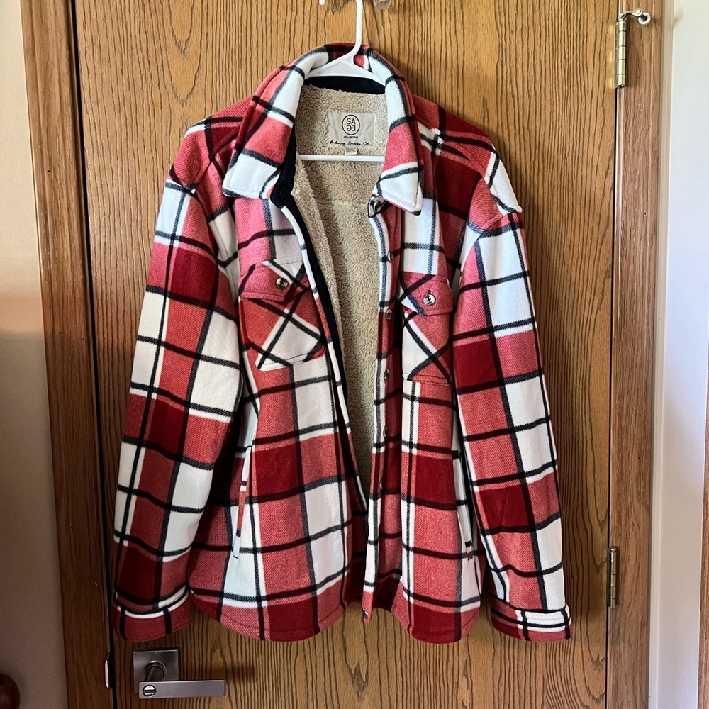 Sherpa lined plaid shacketl XXL